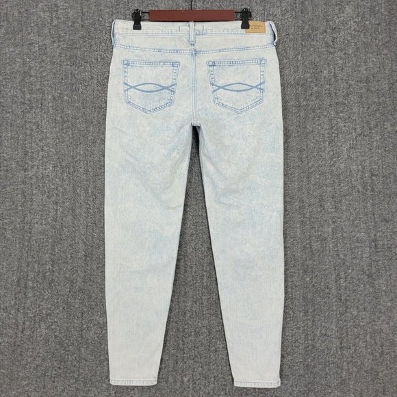 Abercrombie & Fitch Jeans Womens 32x26 Blue Tapered Ankle Zips Distressed Crop - Picture 8 of 13